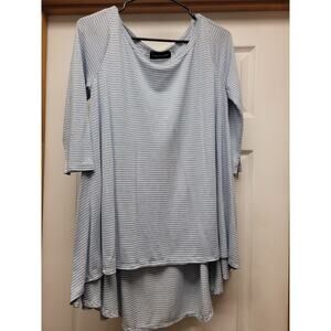 Miracle Berry Blue White Striped Swing Tunic Top Womens Small Boho